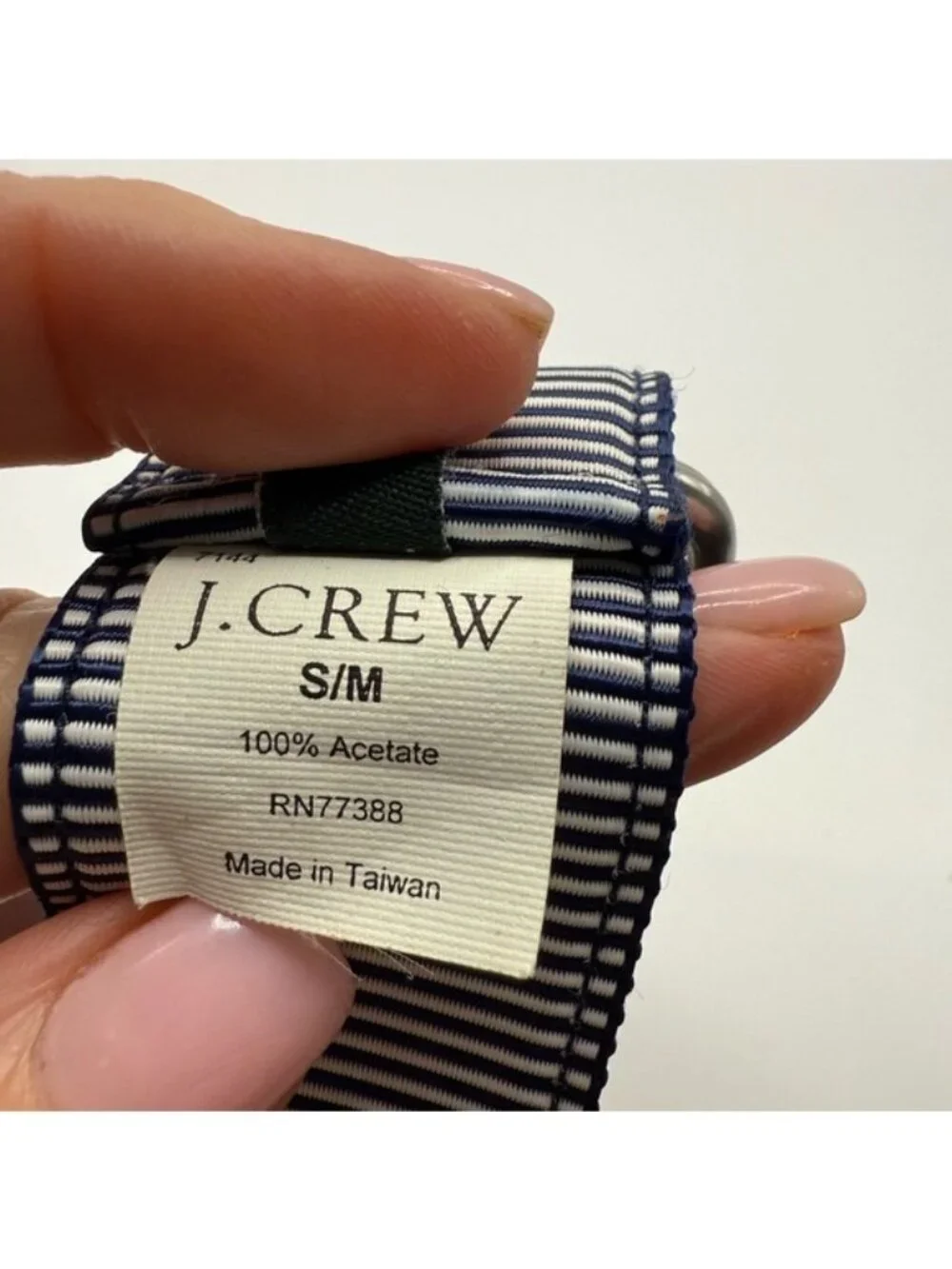 J. Crew Navy White Striped Grosgrain Ribbon D-Ring Belt Preppy Small Medium - Picture 6 of 9